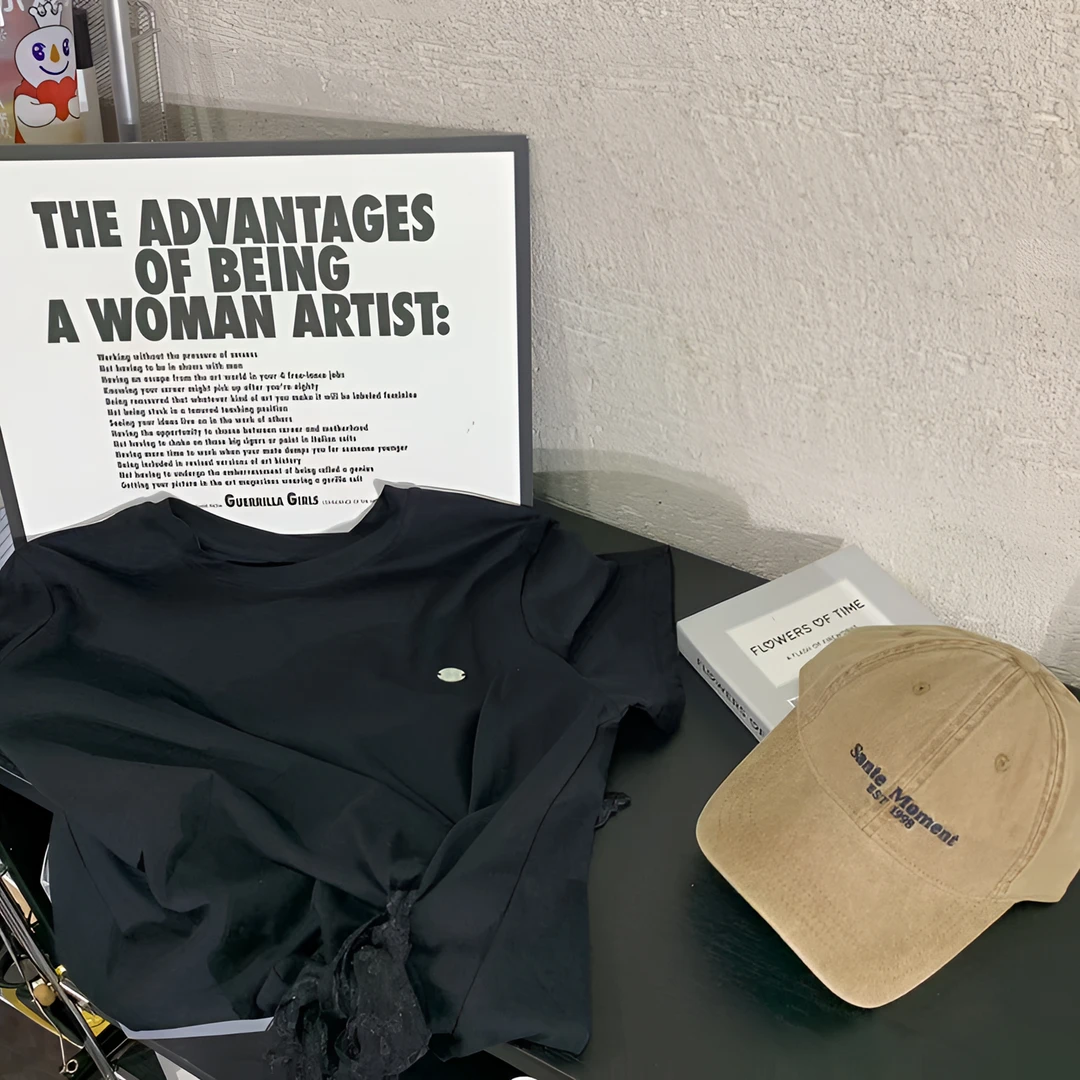 『雨美 Show』3151黑色时尚百搭圆领蕾丝收腰T短袖