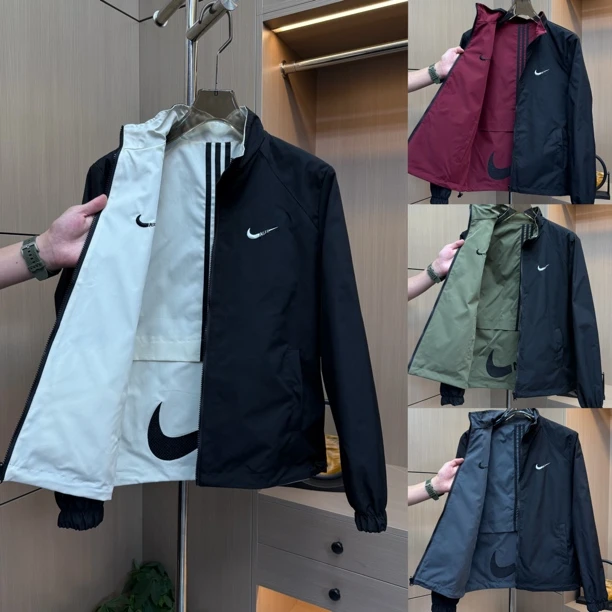 【双面服】春季薄款立领刺绣侧三条休闲时尚俩面穿夹克外套814