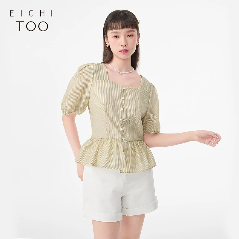 A爱居兔夏季优雅时尚收腰短袖雪纺衫ENSBJ2N018A