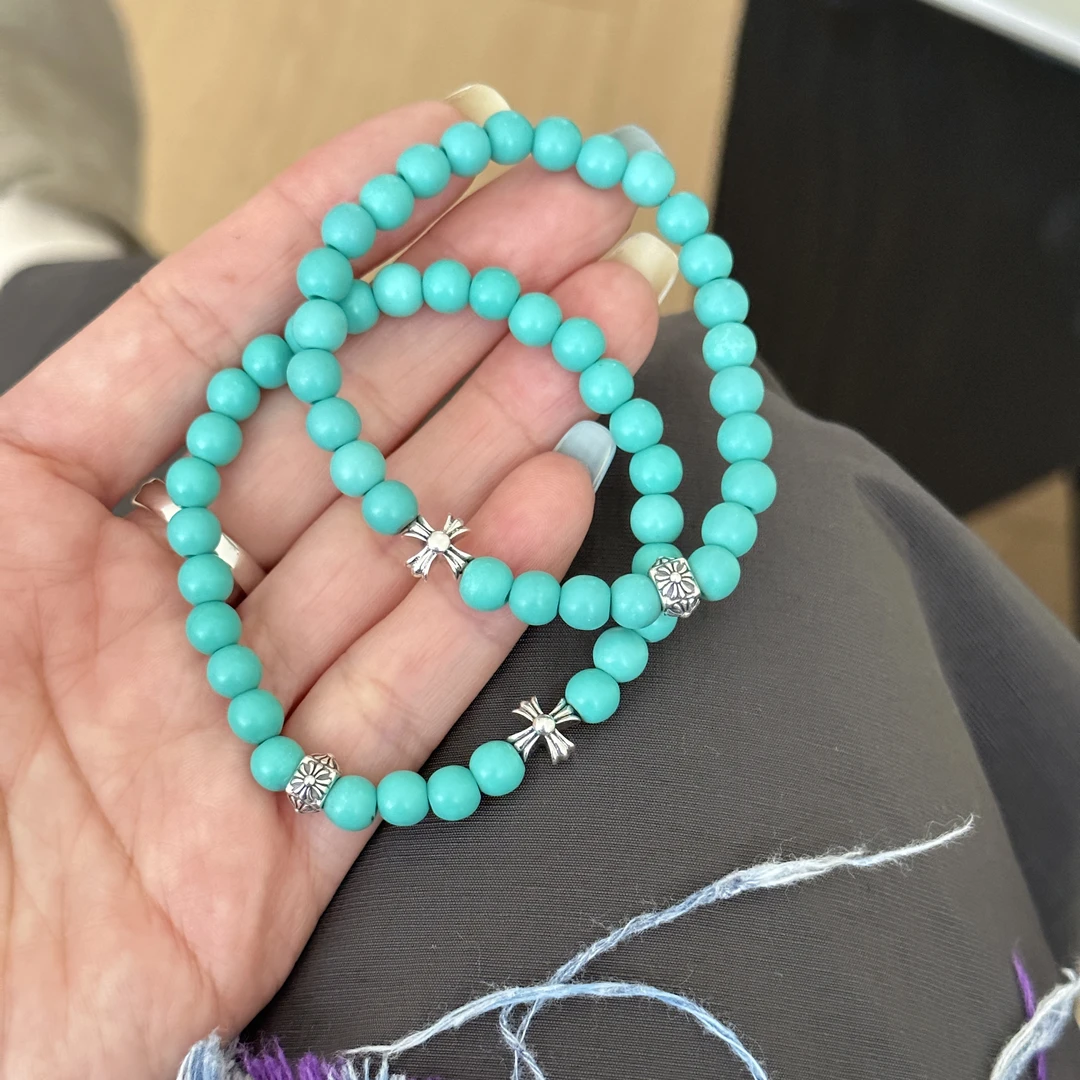 925银手链 原创设计简约百搭气质女蓝珠十字手链2#3816