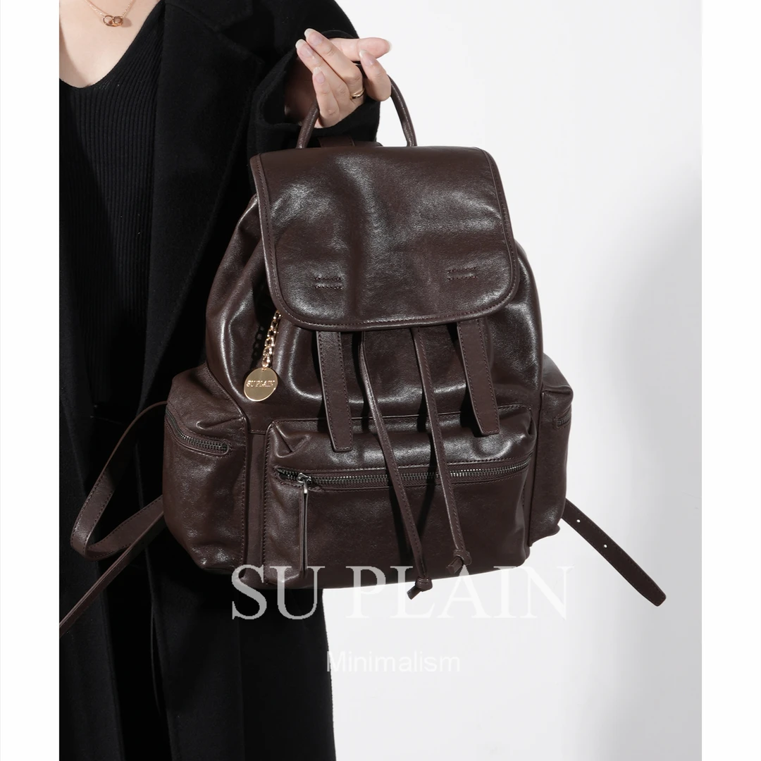 SUPLAIN/SUPLAIN头层植鞣牛皮双肩包休闲时尚百搭复古手提女包