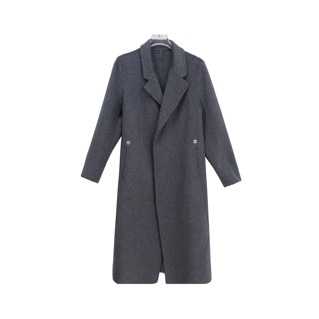 秋冬新款中长款西装领大衣时尚正肩收腰毛呢外套DY2552（配腰带）