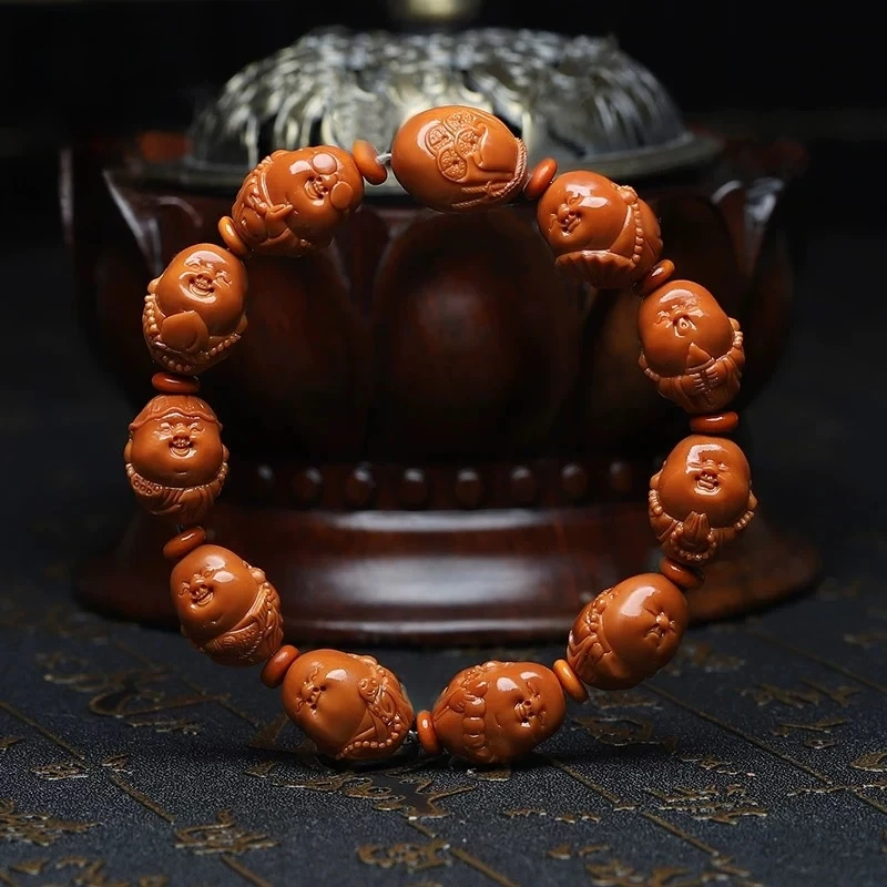 1.3+社会小弥勒梅林桃核铁核橄榄核手串手工橄榄核雕文玩手串