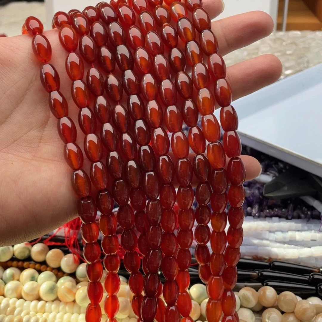 玛瑙/玉髓合金珠宝半成品一条装8*12mm红玛瑙鼓珠