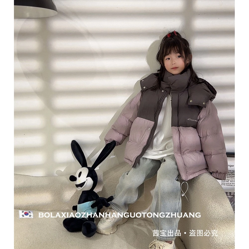 女童羽绒服冬装2024新款洋气儿童加厚拼色白鸭绒中大童冬季外套潮