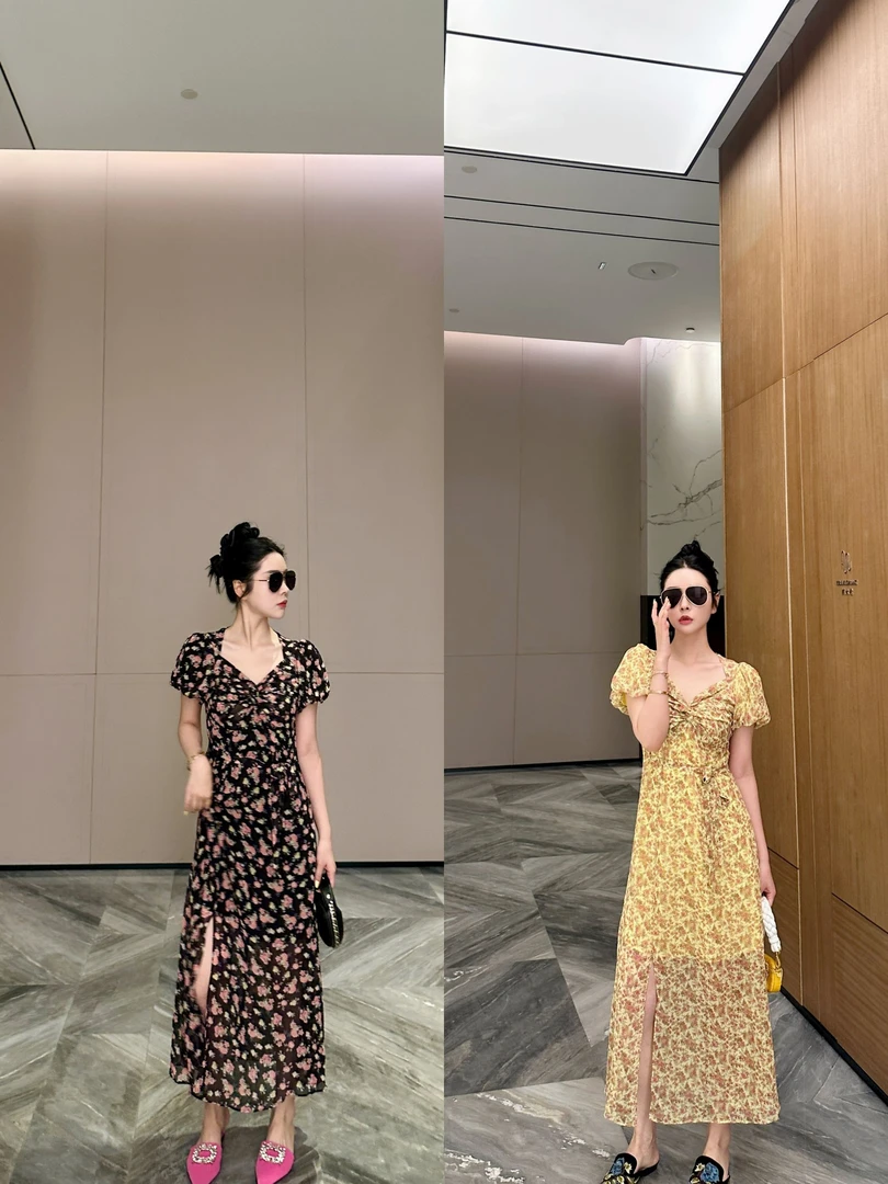 DL乐乐家【雪松与晚风】显瘦洋气气质度假风碎花荷叶领连衣裙