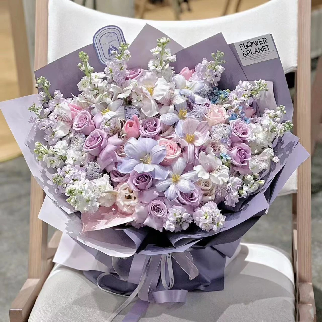 【梦幻花园】11紫霞仙子玫瑰混搭郁金香鲜花束送老婆送女友送朋友送女士生日鲜花花店送花上门