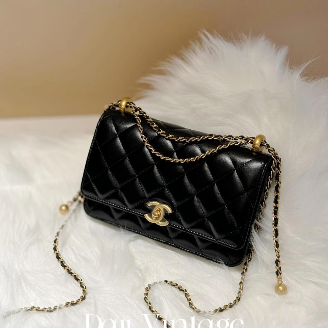 大吉中古/Chanel香奈儿黑金双金珠woc斜挎包