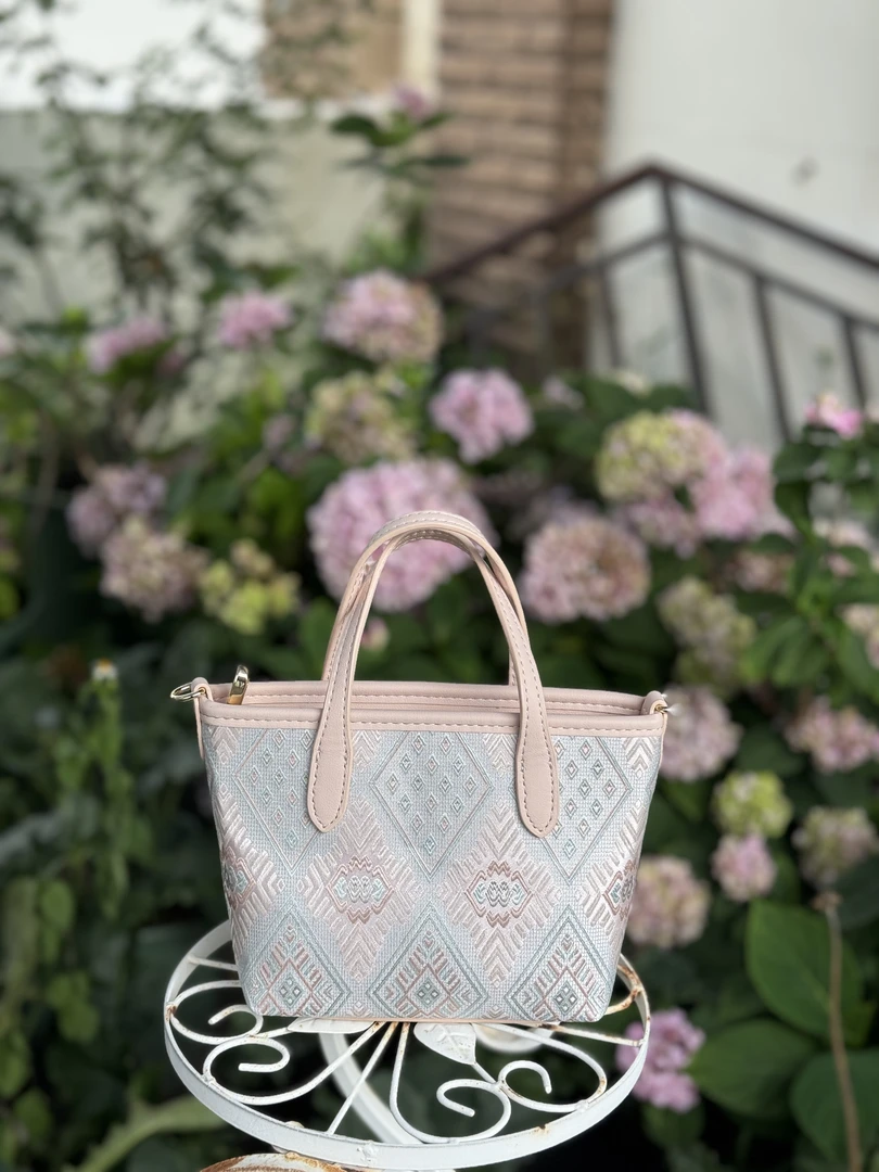 小小托特素白几何纹、粉色凤凰花纹女包壮锦包单肩手提包休闲百搭