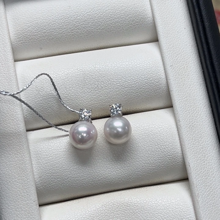 银S925镶嵌耳饰海水珍珠AK7-8mm46号