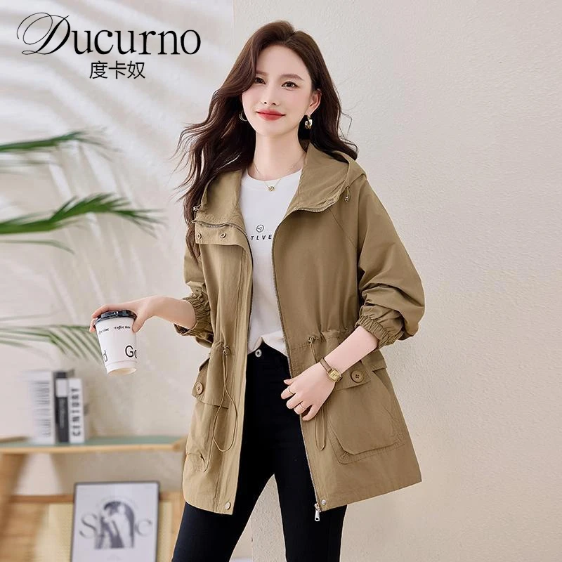 中长款风衣外套女2025秋季新款高级感宽松百搭收腰工装连帽上衣潮