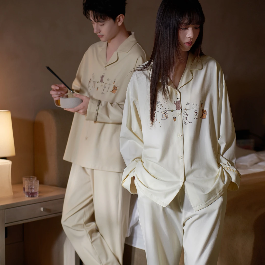 思莉太太【猫咪世界】情侣睡衣纯棉女春秋季爆款洋气男士休闲家居服