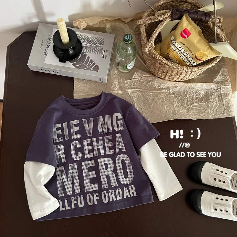 现货【百分百棉】郝叔童品秋季新款2025时尚男童假两件长袖潮HQ5350