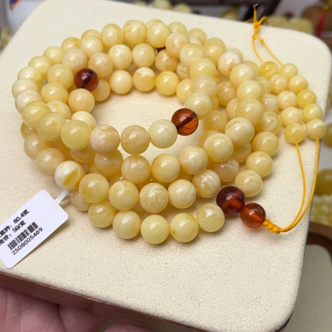蜜蜡颈饰未镶嵌9大加圆珠108浓白蜡奶豆