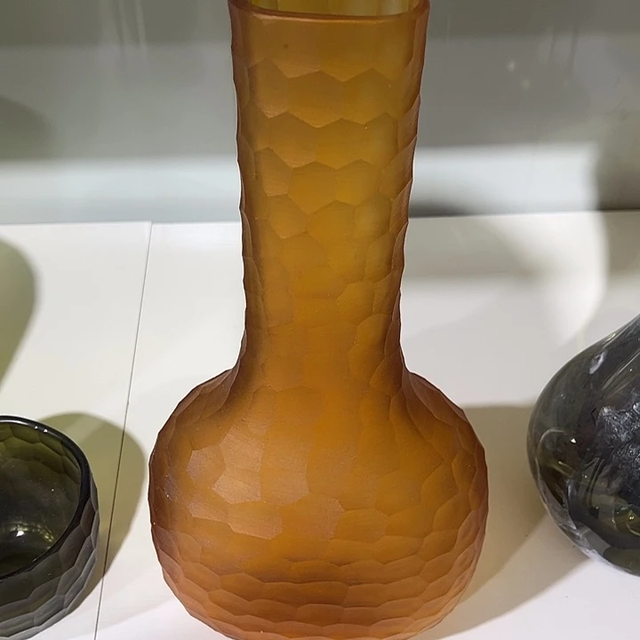 h***o琥珀色磨刻花瓶花器高36口6