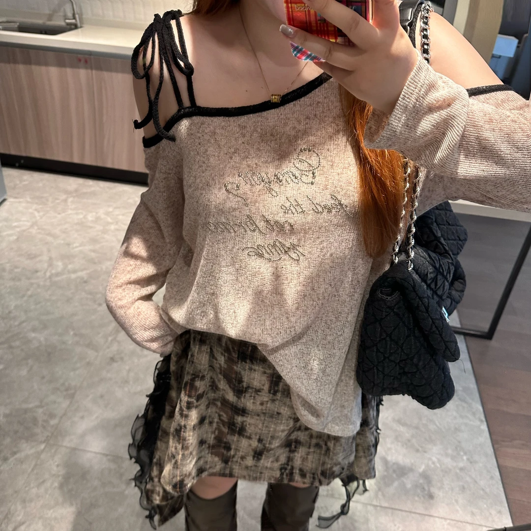 南岛风大码女装春秋新款胖mm微胖上衣长袖t恤斜肩ZWW199