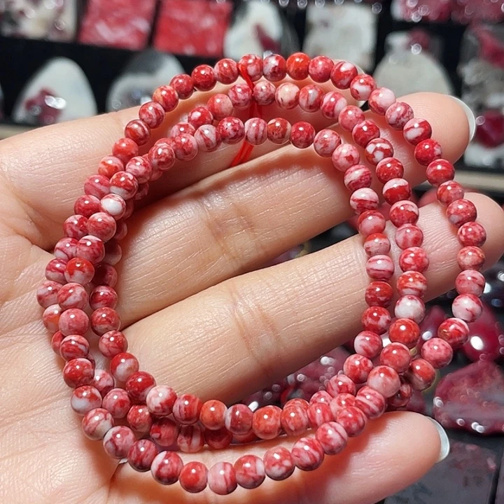 天然辰砂原石手链4mm17.5克
