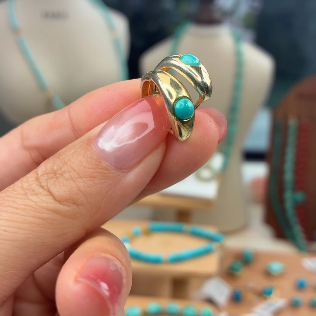 绿松石银S925镀金镶嵌耳饰