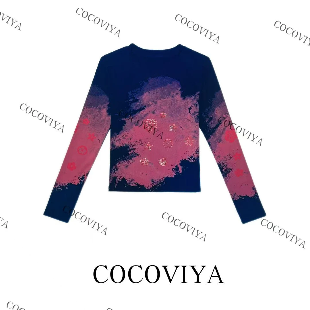 【XY】COCOVIYA 渐变泼墨艺术个性印花设计小众长袖T恤 26C-858
