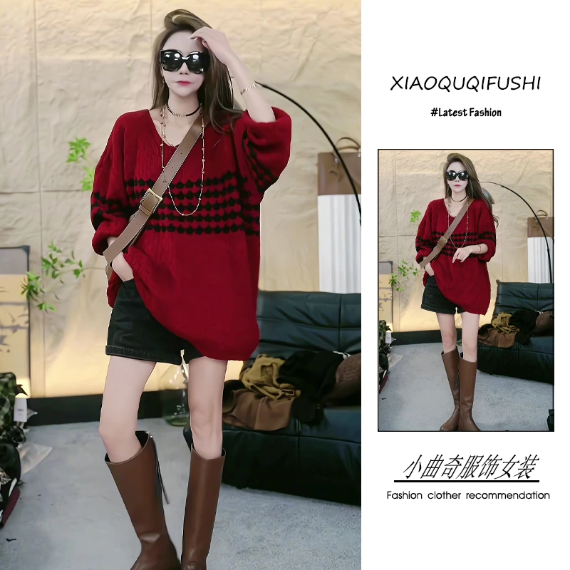 超火秋冬季穿搭一整套女2025新款韩版时尚宽松针织毛衣短裤两件套