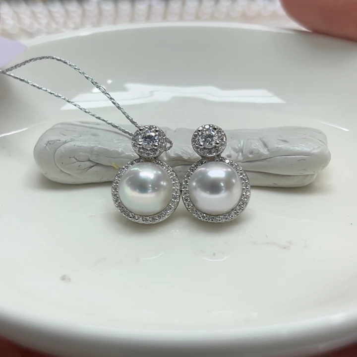 银S925镶嵌耳饰海水珍珠澳白8-9m 31号