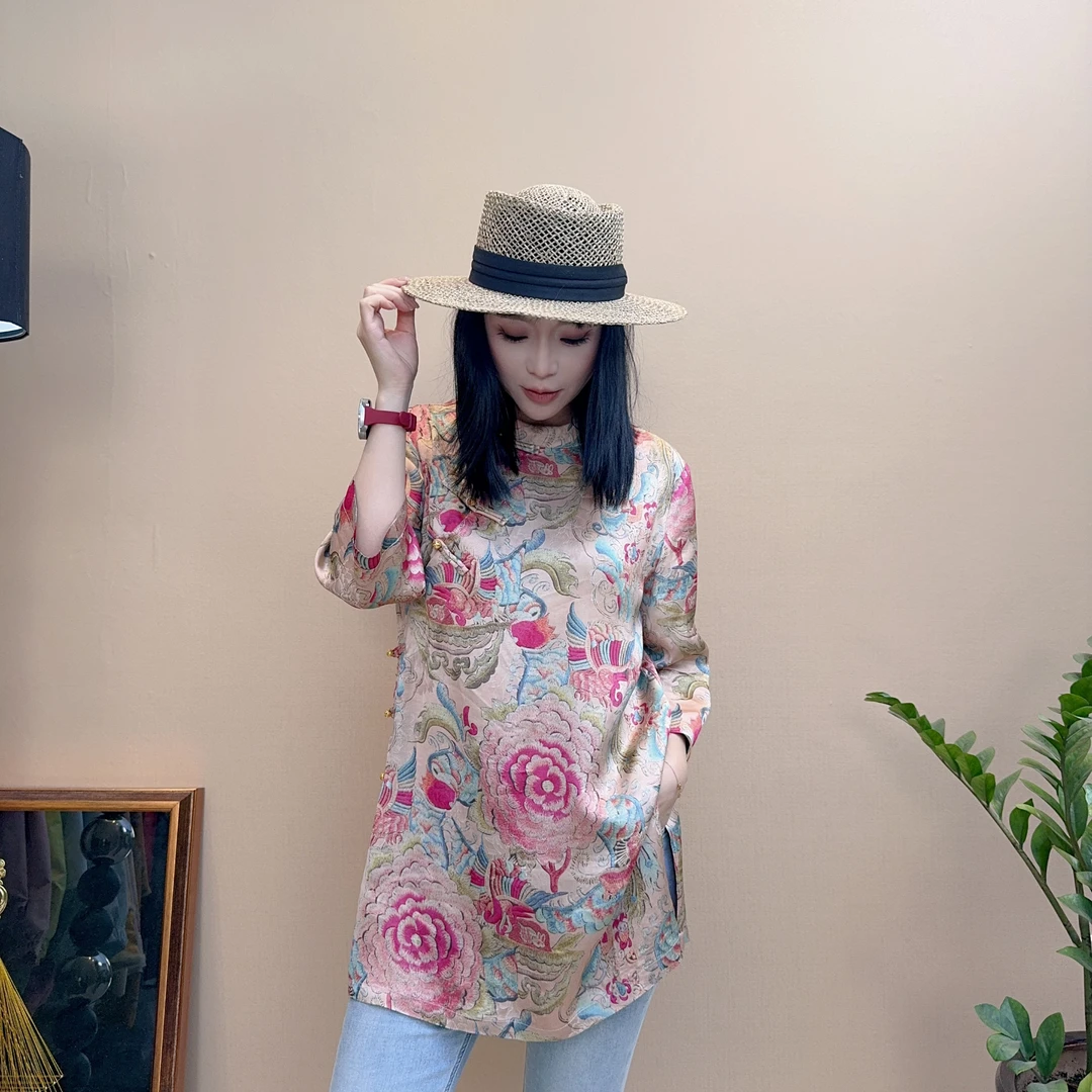 【粉黛】“紫火家”夏季新款复古舒适百搭长衫