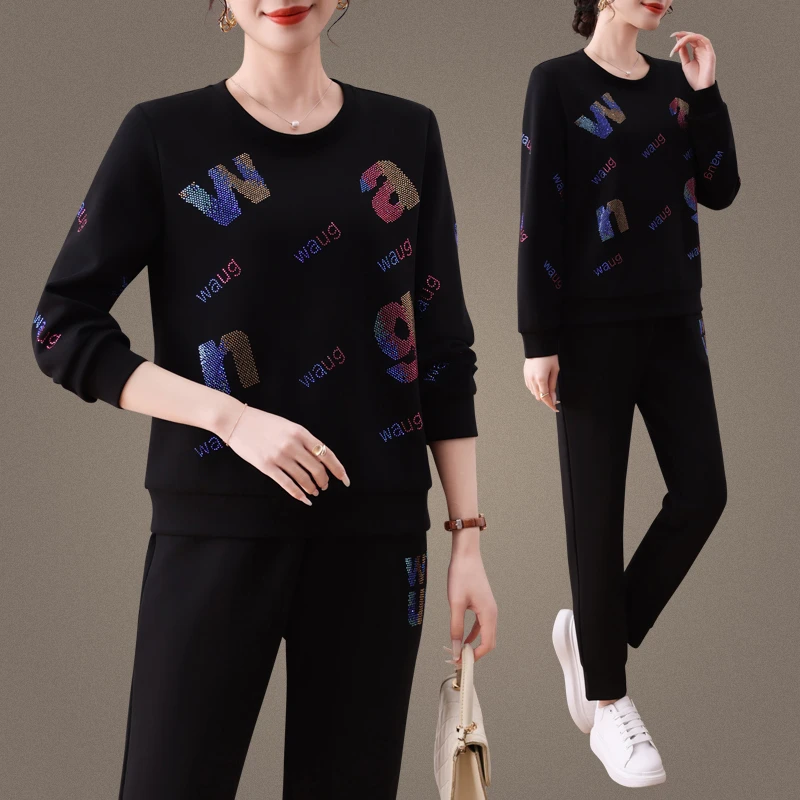 运动装套装女妈妈2025新款休闲大码宽松显瘦春秋款中年春季卫衣潮