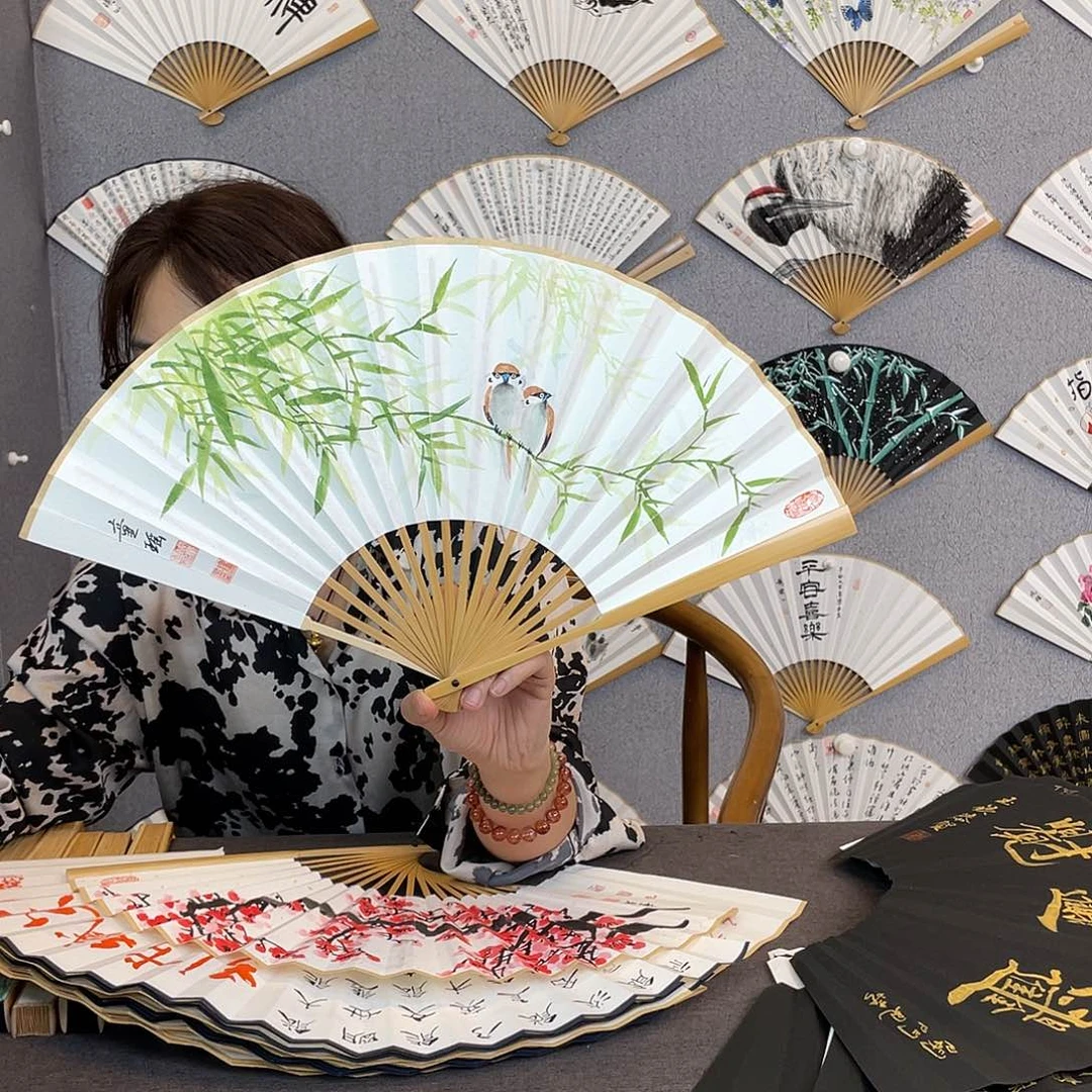 书法8寸玉竹-纯手绘-文玩扇骨（默认粘好）