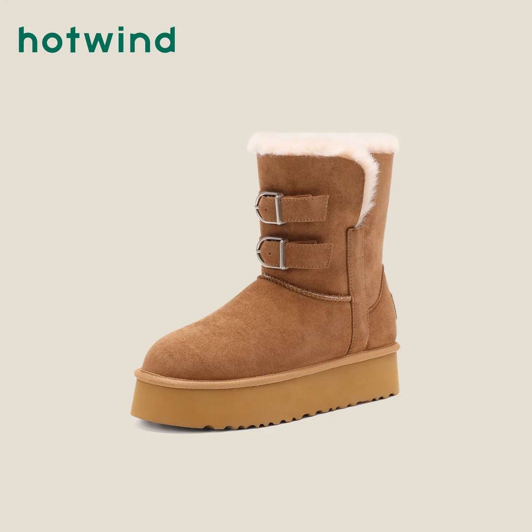 Hotwind/热风2025新款冬季短筒保暖厚底时尚雪地靴女增高百搭靴子