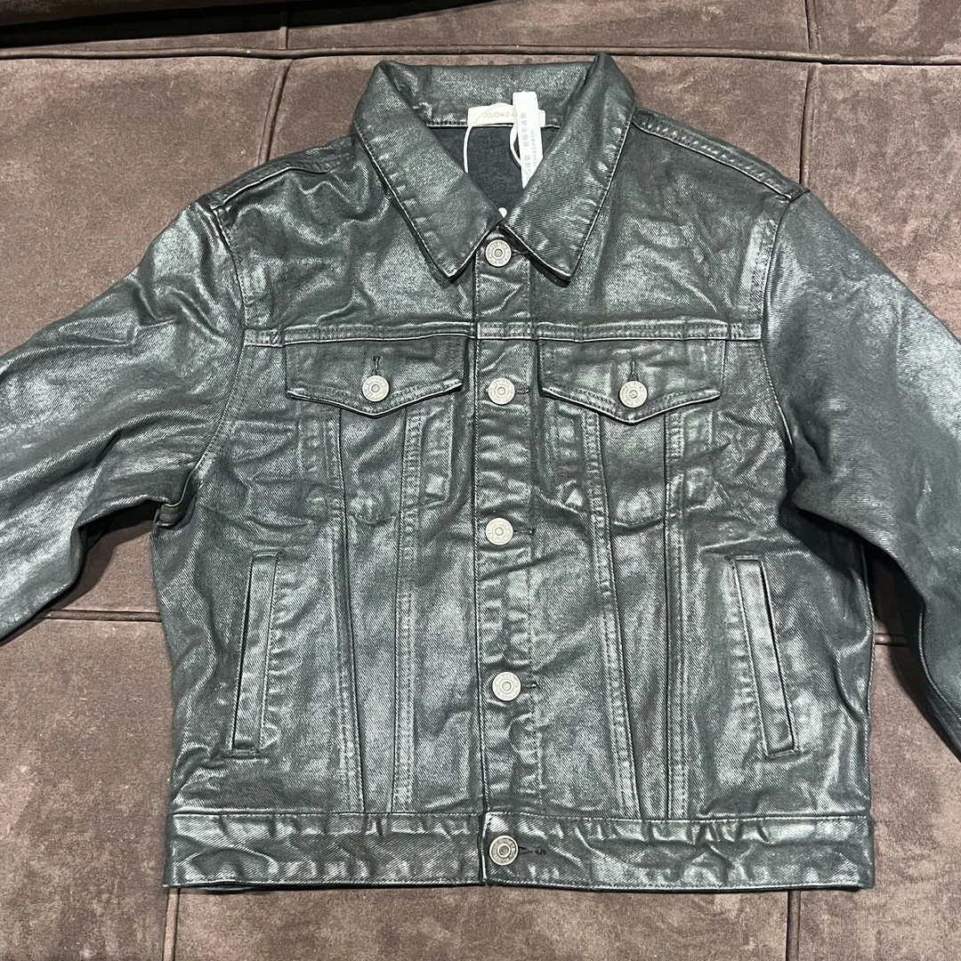 BIG Different 黑色牛仔外套机车风甜酷女孩bi备喷漆显瘦230018