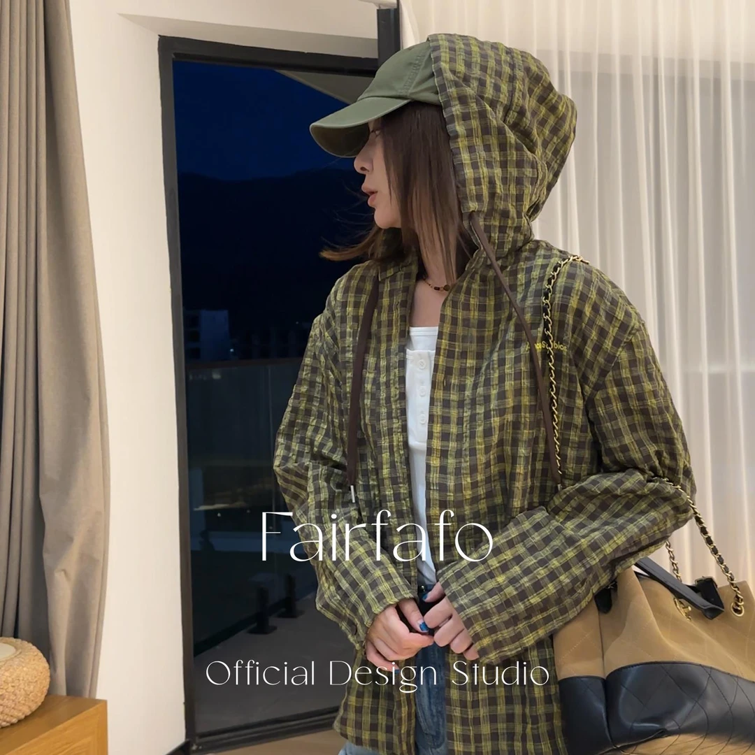 【格子连帽衬衫】YSCS57233户外出游休闲清新新款格子连帽衬衫