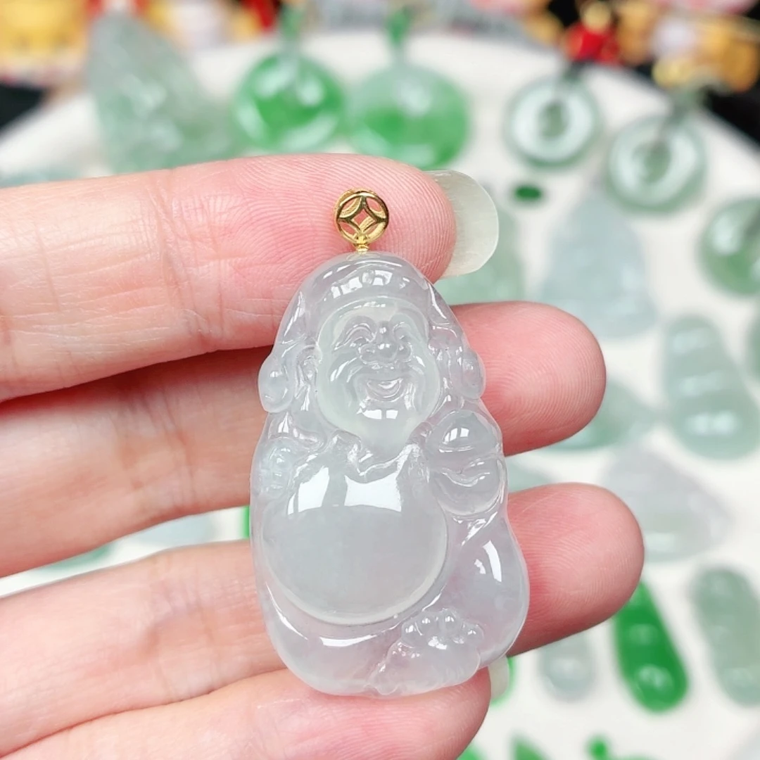 翡翠18K金镶嵌颈饰缅甸天然A货翡翠