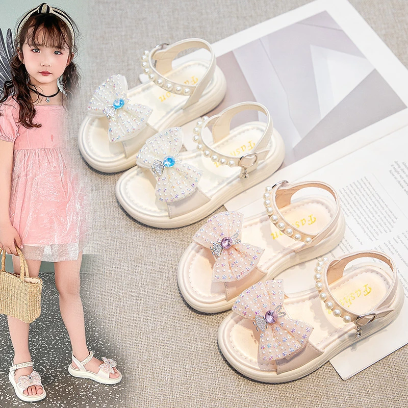 女童凉鞋爱莎水晶公主鞋2025夏季新款儿童鞋软底女童水晶软底单鞋