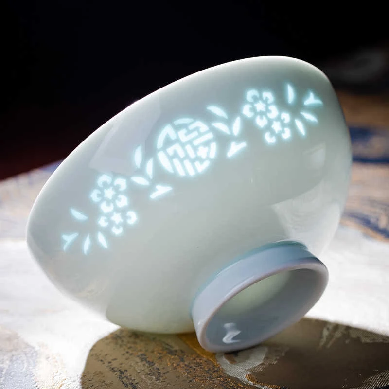 2025新款景德镇福字玲珑瓷餐具高档高温釉下彩影青碗盘大容量餐具