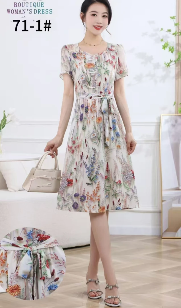 【F3628】2025新款女夏季十三行优雅妈气质轻奢高级感碎花裙子