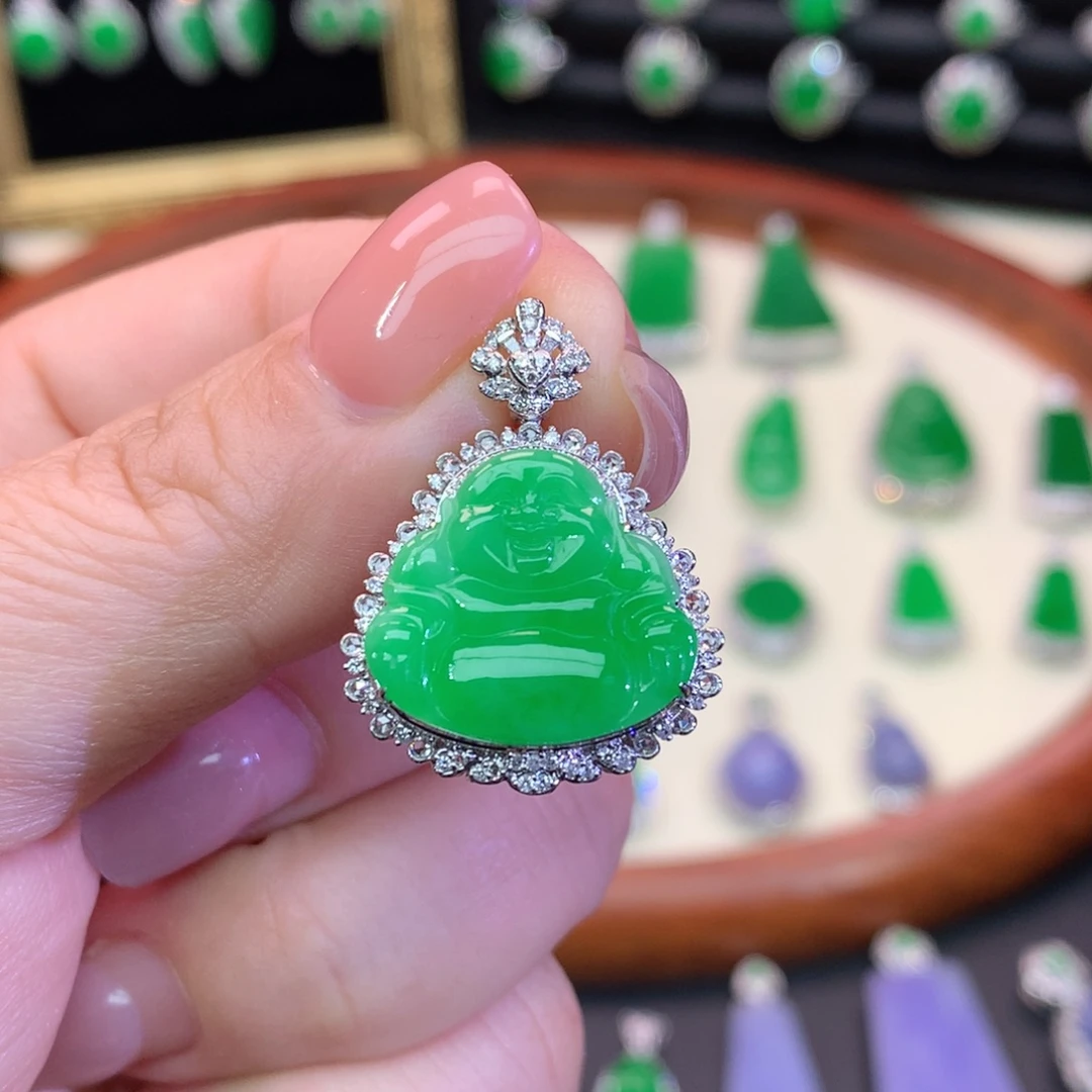 翡翠18K金镶嵌吊坠(不含链)