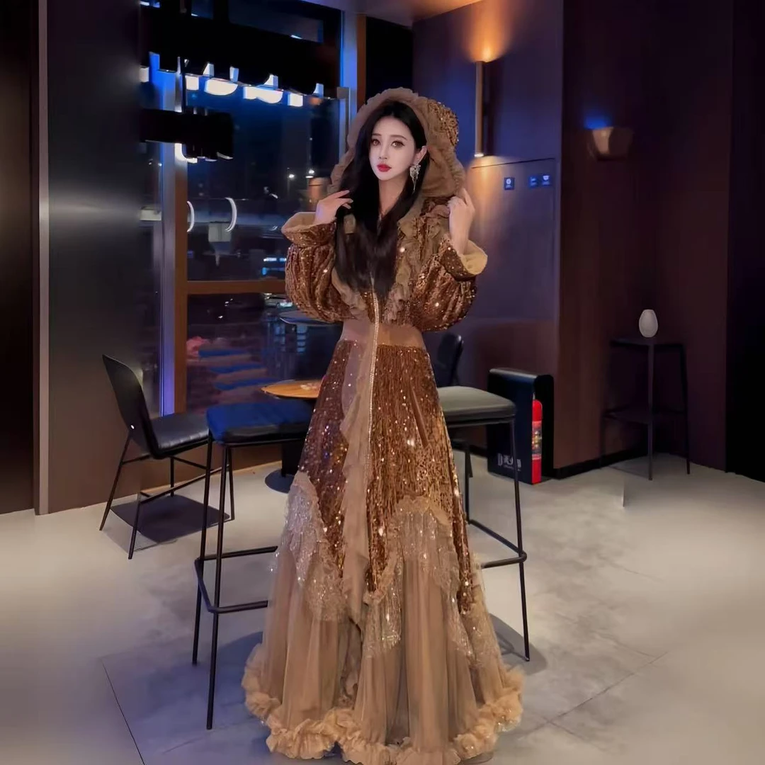 亚町家原创外套时尚秋冬气质显瘦蕾丝珠片绣法式收腰2803