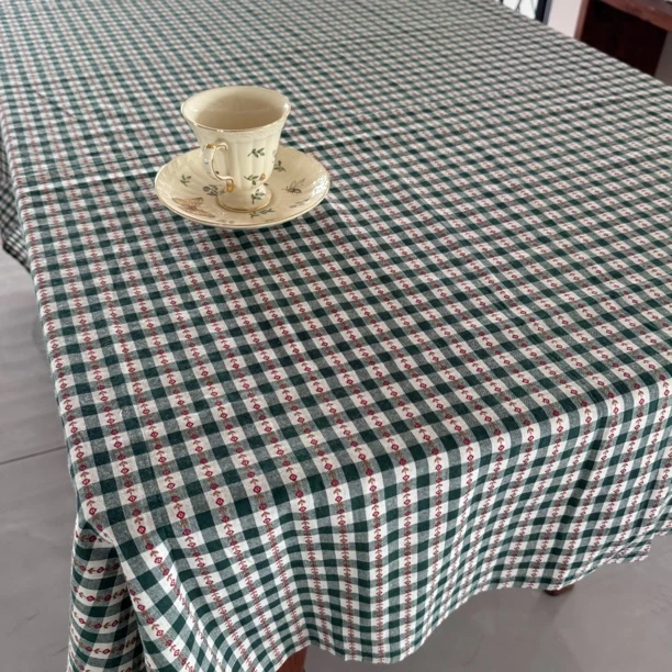 绿格色织织造桌布