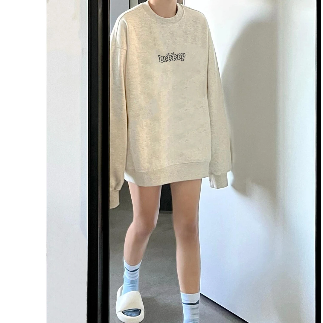 美式简约潮牌字母印花白灰圆领卫衣男女秋冬百搭宽松休闲情侣上衣