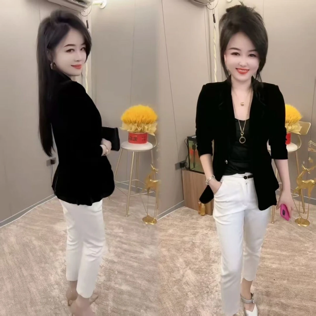 网红爆款金丝绒西装外套女2025秋新款时尚气质高级简约休闲小西服