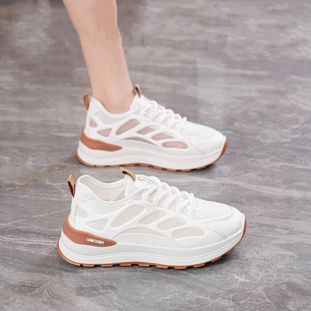 2025夏季爆款时尚休闲百搭软底防滑网面透气小白鞋女减震运动鞋