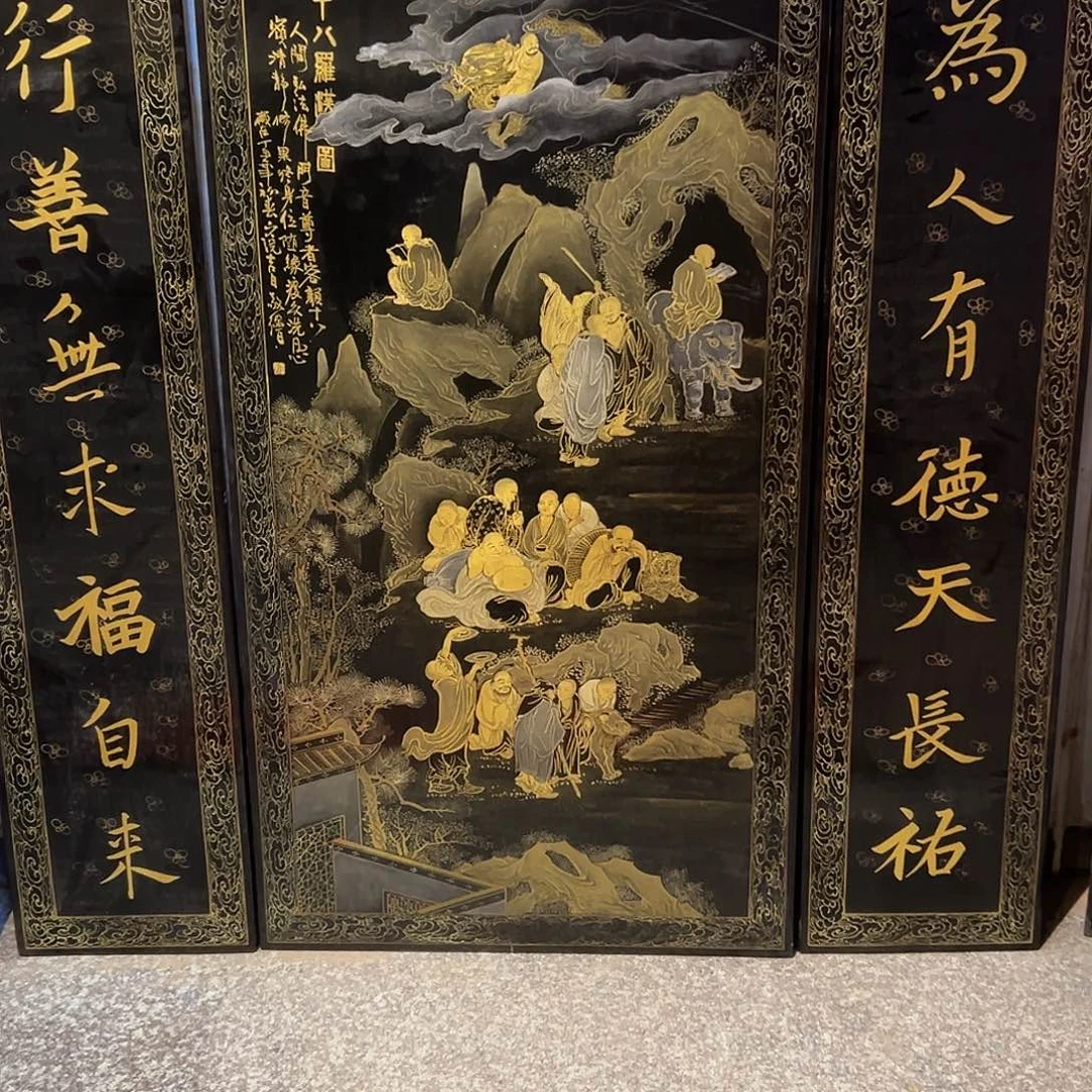 勤***楠木十八罗汉漆画一幅
