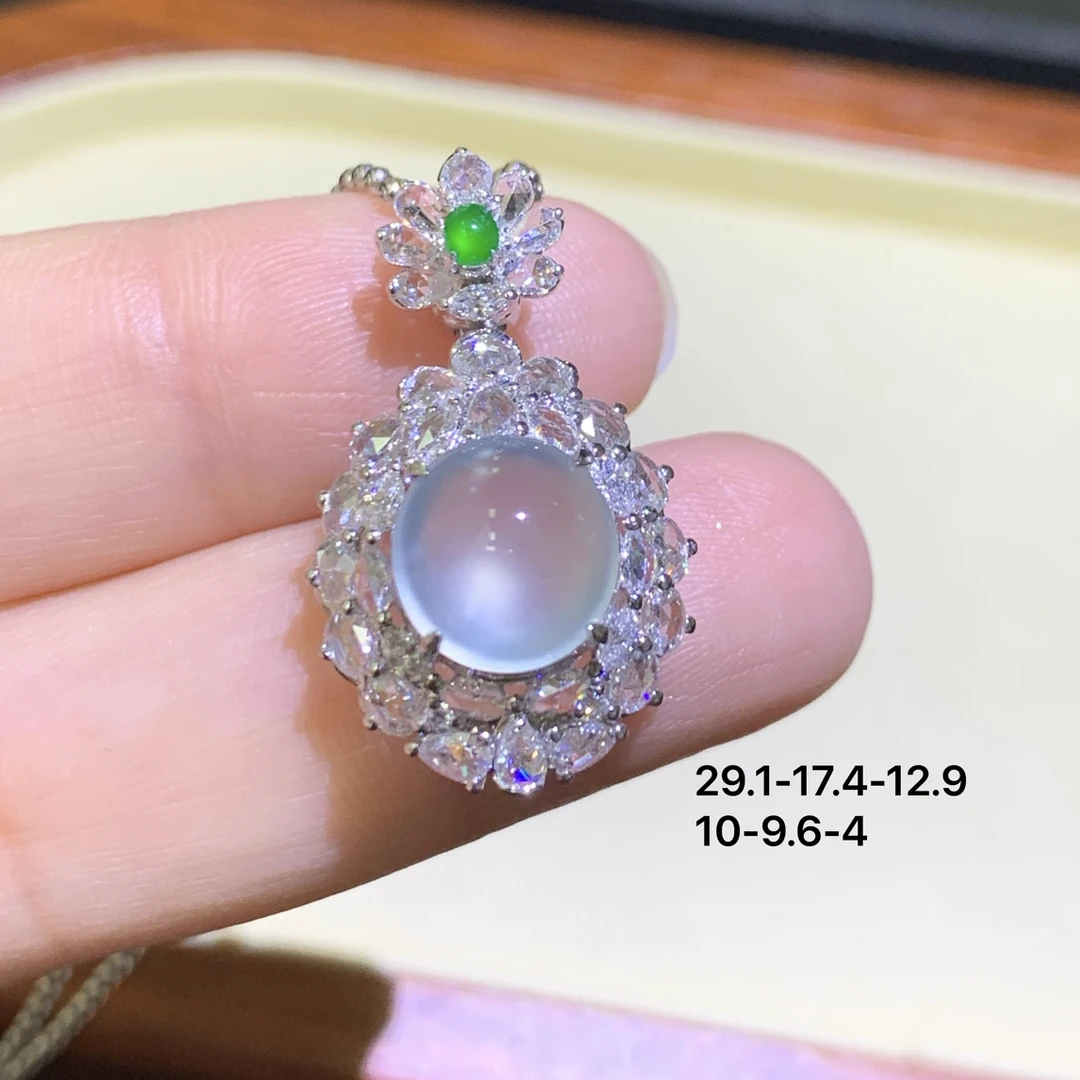 玻璃种蛋面不封底吊坠