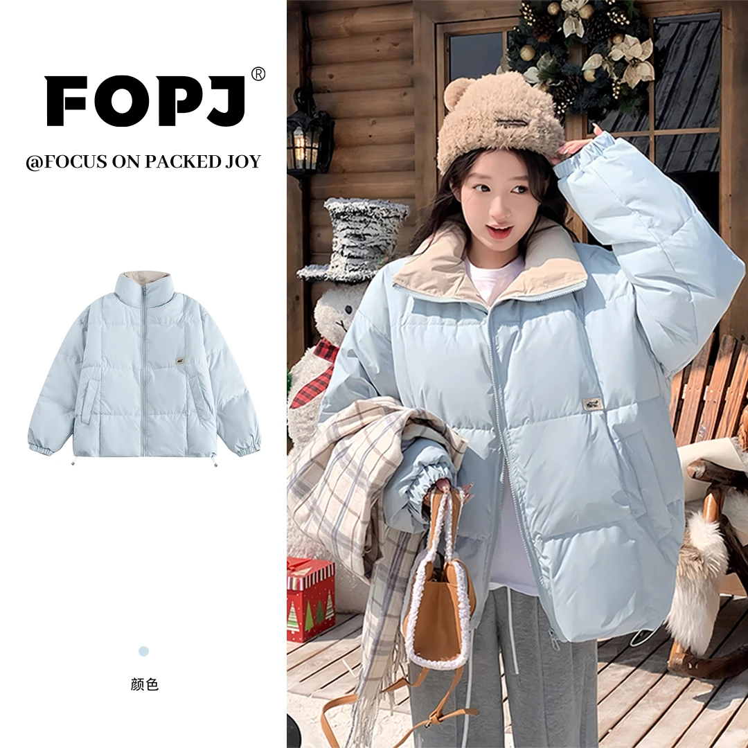 FOPJ学院风立领棉服女秋冬季韩版学生宽松长袖面包服加厚保暖外套