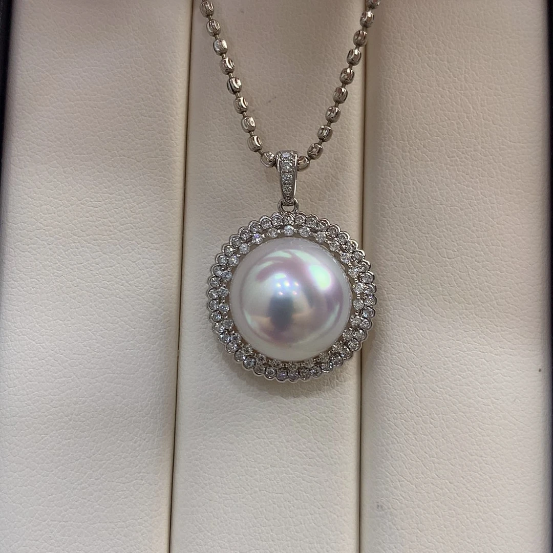 吊坠(不含链)18K金镶嵌海水珍珠13/14mm澳白