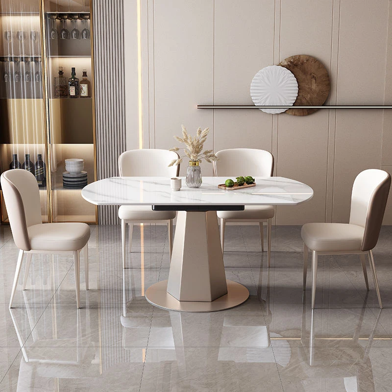岩板餐桌椅组合现代伸缩简约家用旋转小户型折叠圆桌方圆两用饭桌