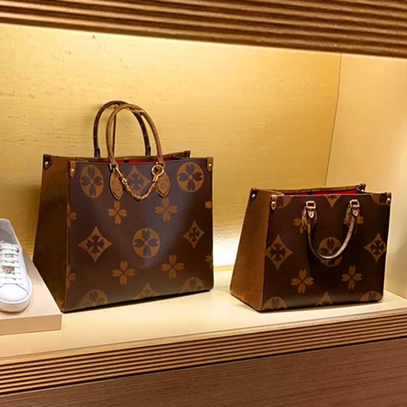 香港正品代购2025新款女包现货真皮老花包手提包托特包拼色购物袋