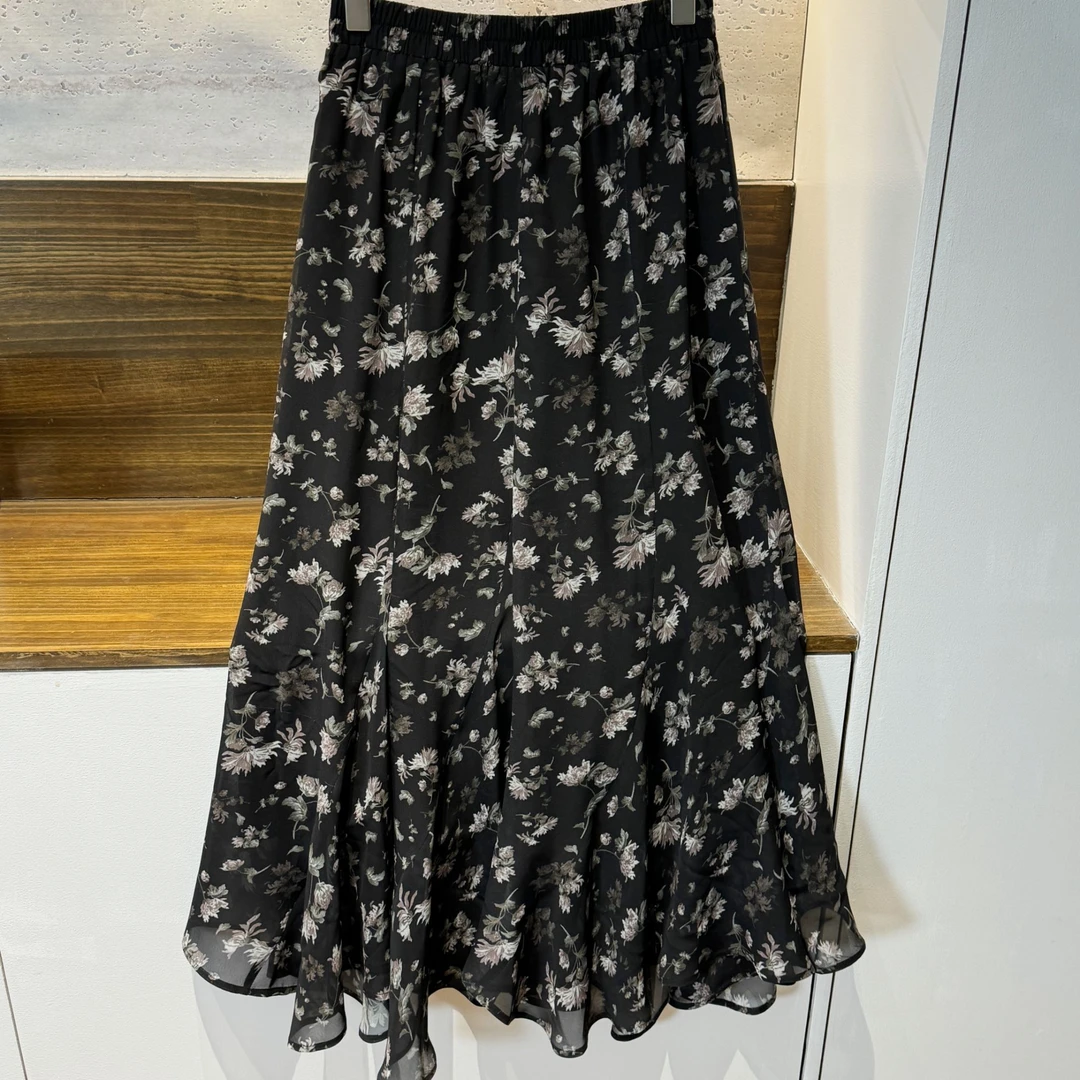 JIUJIU【林间小鹿】碎花显瘦气质高腰时尚百搭夏季黑色半身裙