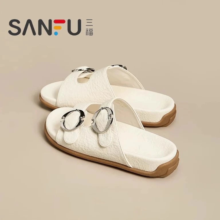 三福勃肯凉拖鞋女夏季外穿2025新款厚底百搭一字拖配裙子沙滩凉鞋