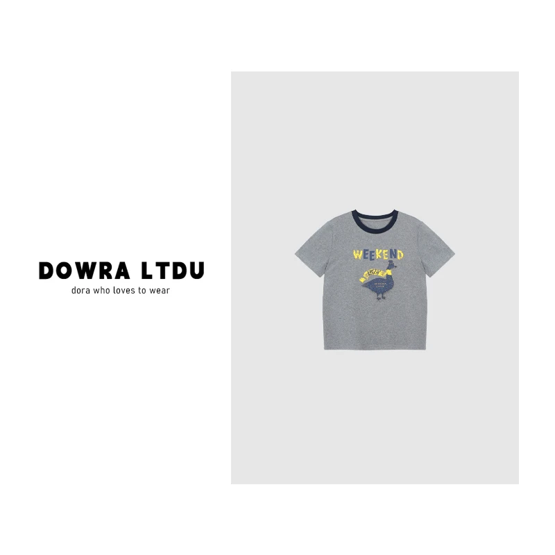 朵拉【时光画布】25年夏季新款圆领孔雀百搭短袖T恤女潮016-00327